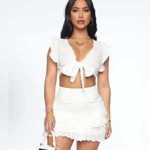 Ruffled white 2 piece skirt set
